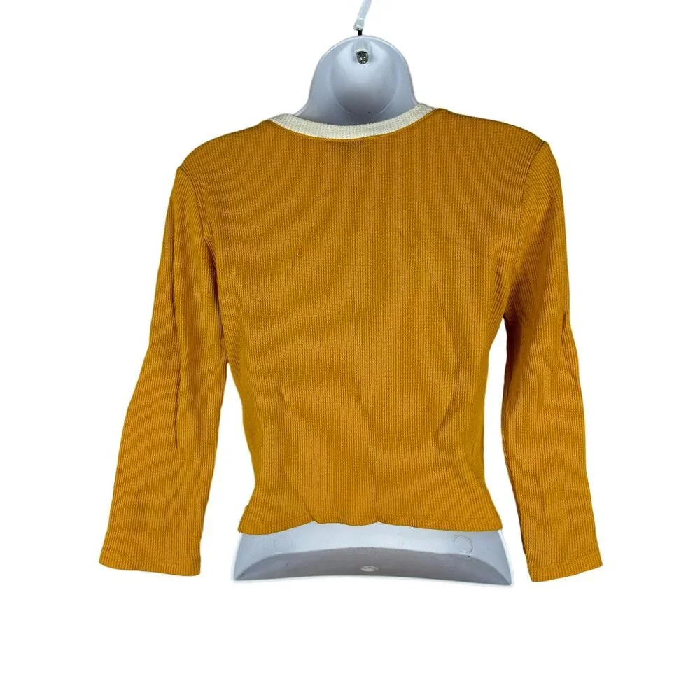 Forever 21 Women's Ribbed Long Sleeve Knit Crop Top Mustard Yellow Size L